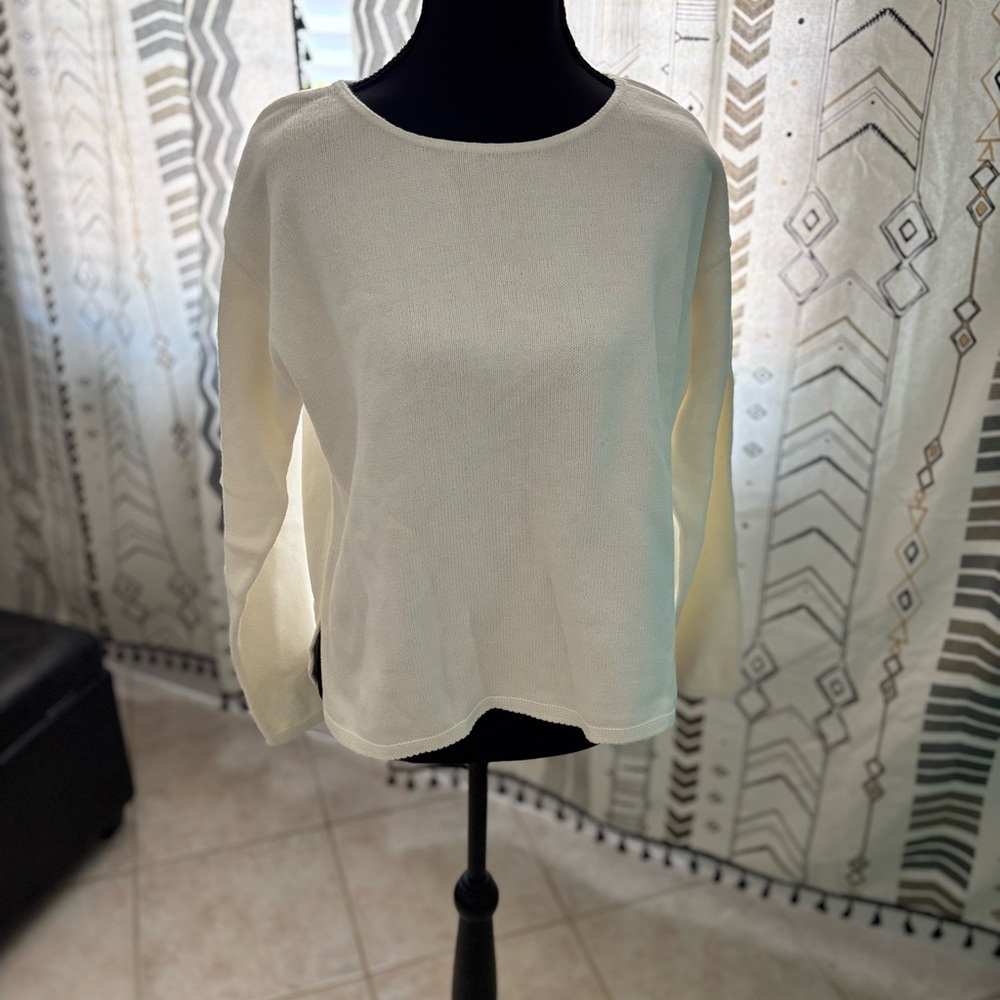 Classic Cream Crew Neck Sweater with Smooth Knit